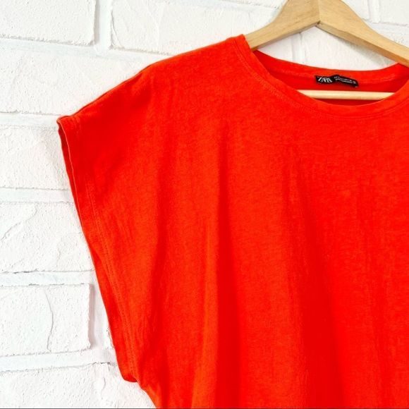 Zara Red Ruched Tie Side Dolman Sleeve T Shirt L - Picture 4 of 9